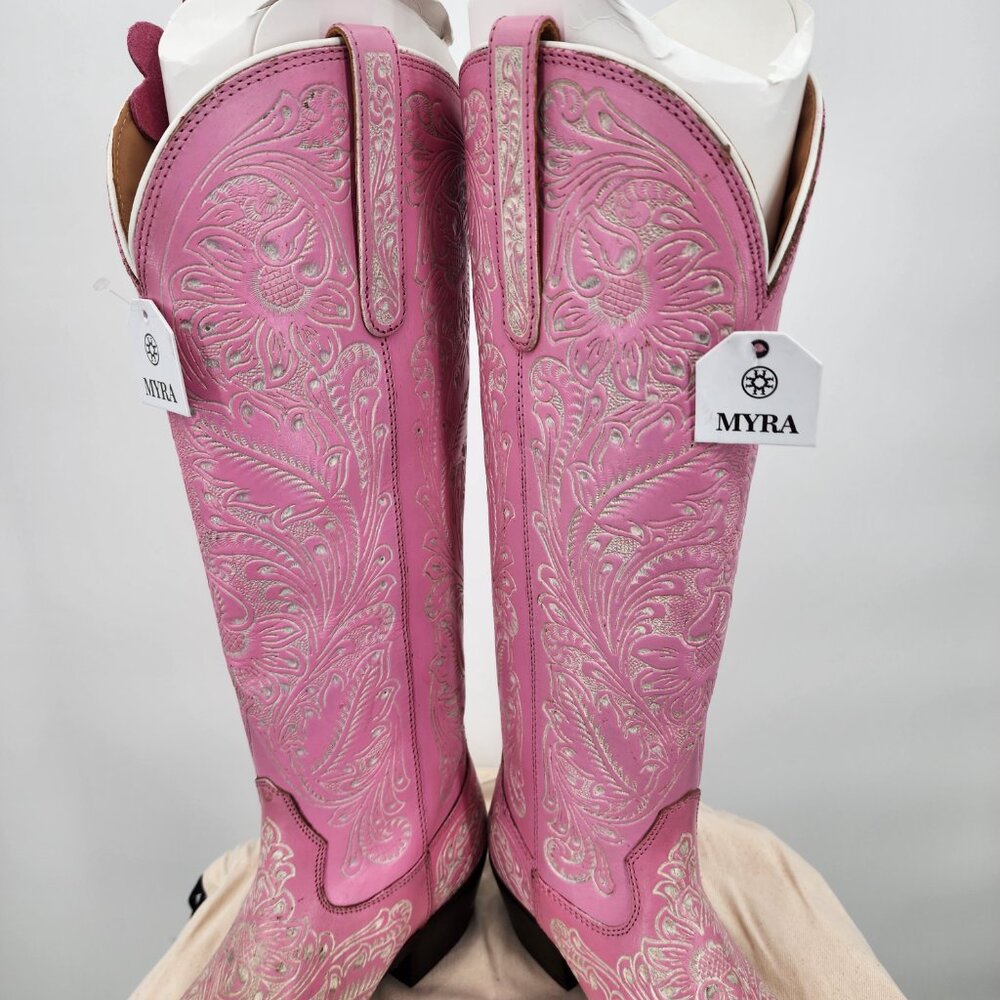 MYRA BAG Valentina Trail Hand Tooled Tall Pink Cowboy Boots 6-11NWT - Picture 15 of 16